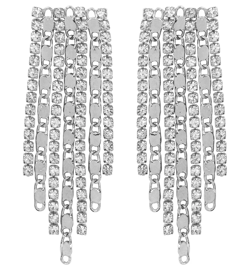 Oorbellen strass met kettingfranjes zilver voor dames