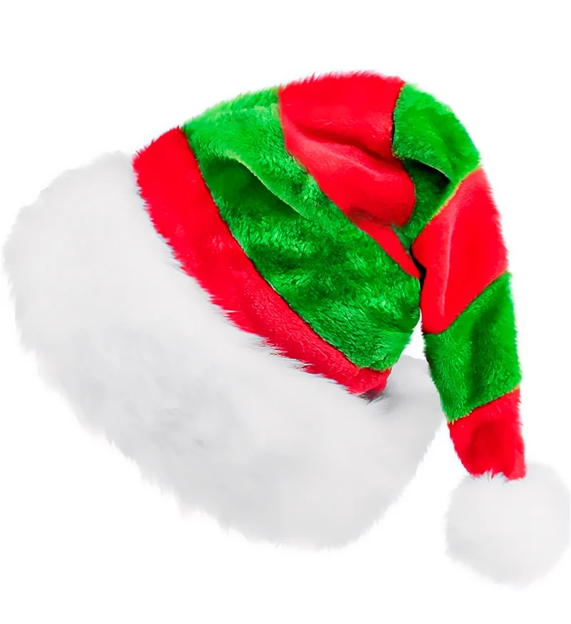 Elf hoed pluche rood groen met witte rand