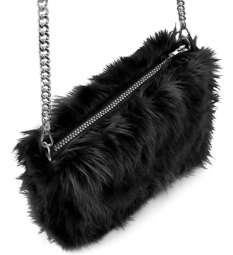 Handtas pluche zwart met kettinghengsel voor dames
