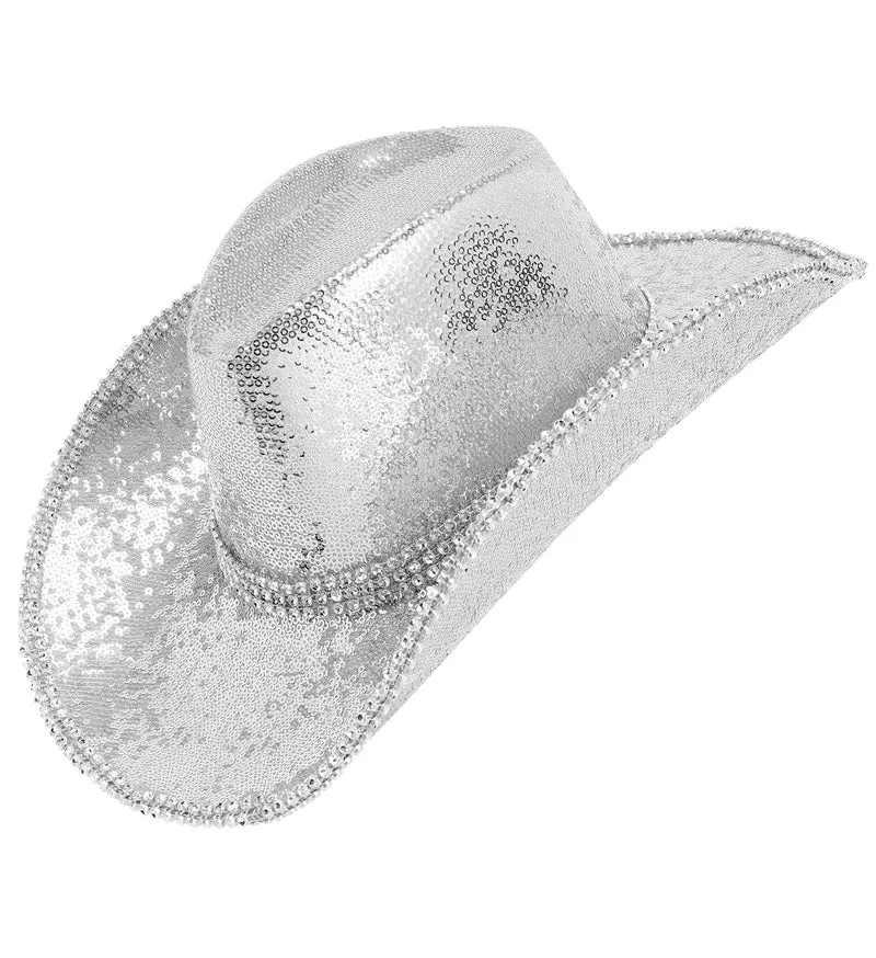 Cowboy hoed zilver met pailletten en strass volwassenen