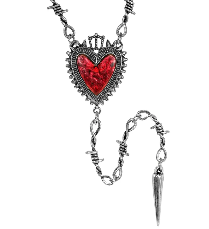 Ketting hart prikkeldraad zilver met rood hart voor dames