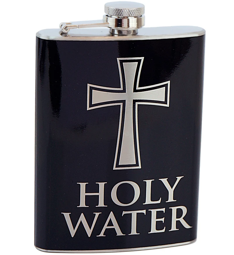 Heupfles Holy Water zwart met kruis dames en heren