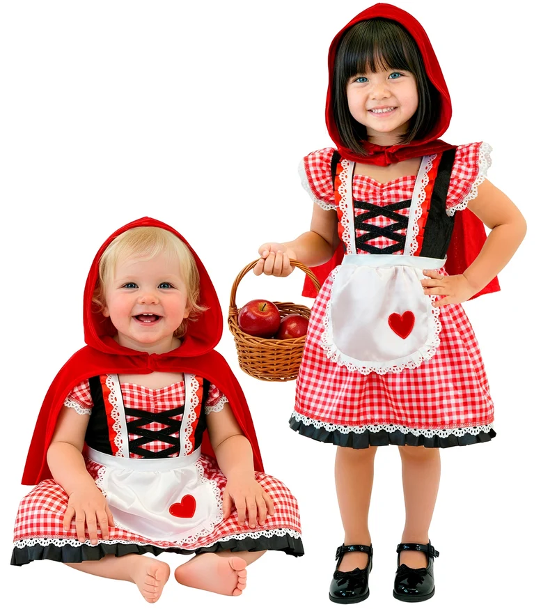 Rode geruite jurk met capelet en capuchon voor meisjes