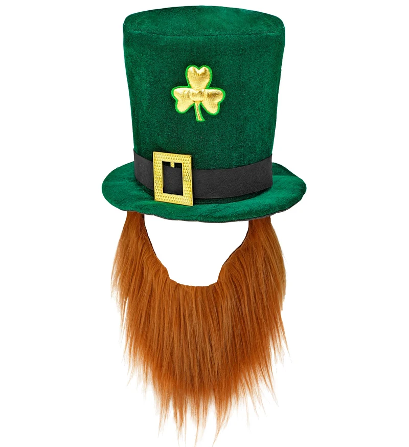 Hoge hoed leprechaun met baard groen heren St Patrick