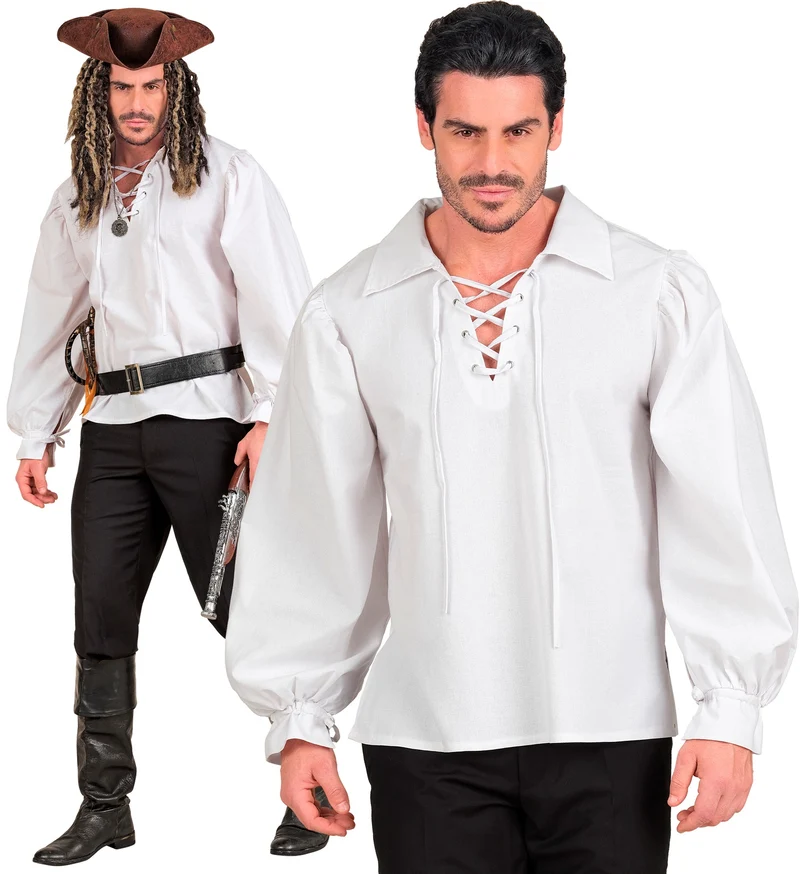Piratenshirt wit met veterhals voor heren