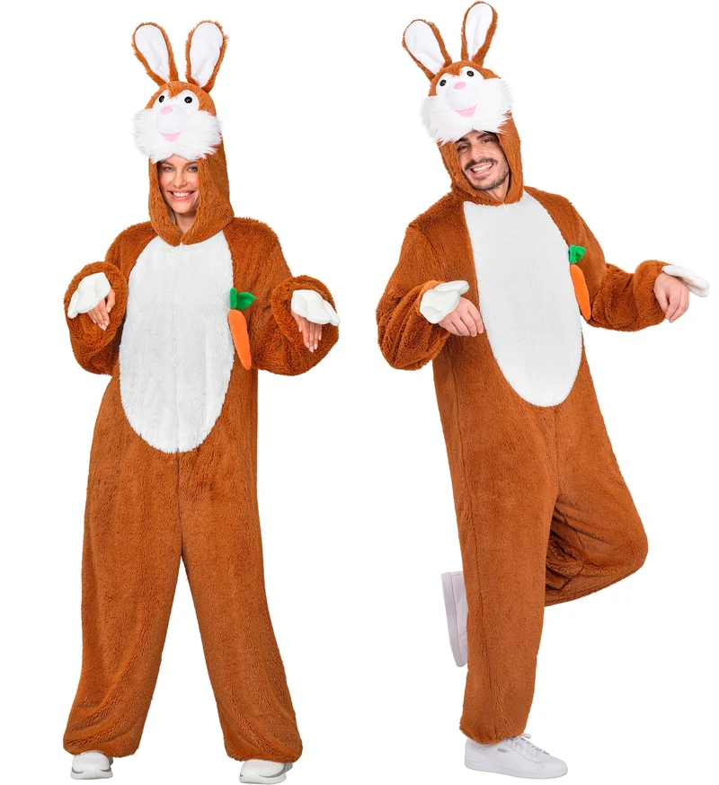 Konijnenpak volwassenen pluche jumpsuit met masker