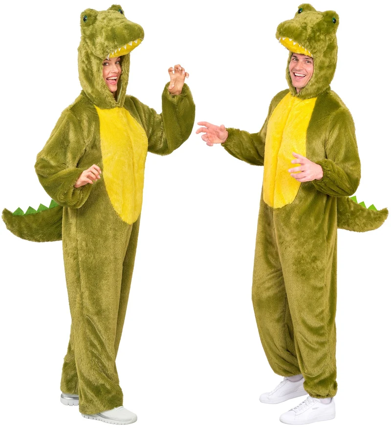 Krokodillenpak volwassenen groen pluche jumpsuit met capuchon