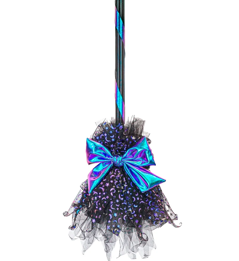 Heksenbezem blauw met sterrenprint en strik
