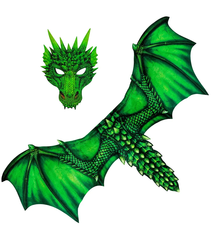 Drakenvleugels groen met drakenmasker volwassenen en kinderen