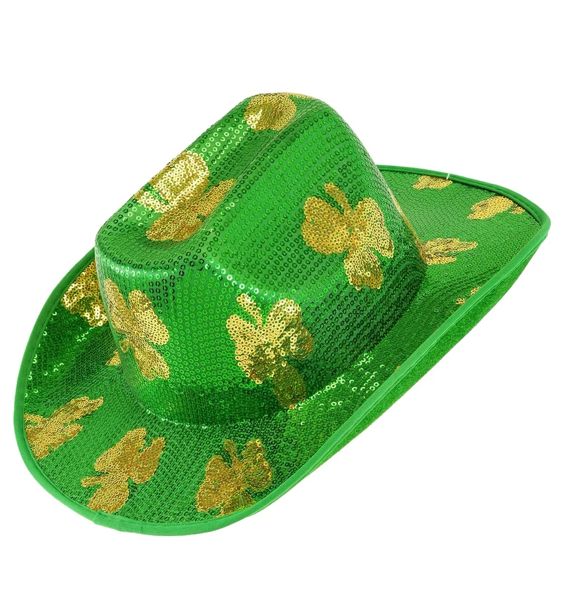 Hoed St. Patrick's Day pailletten groen met gouden klavers
