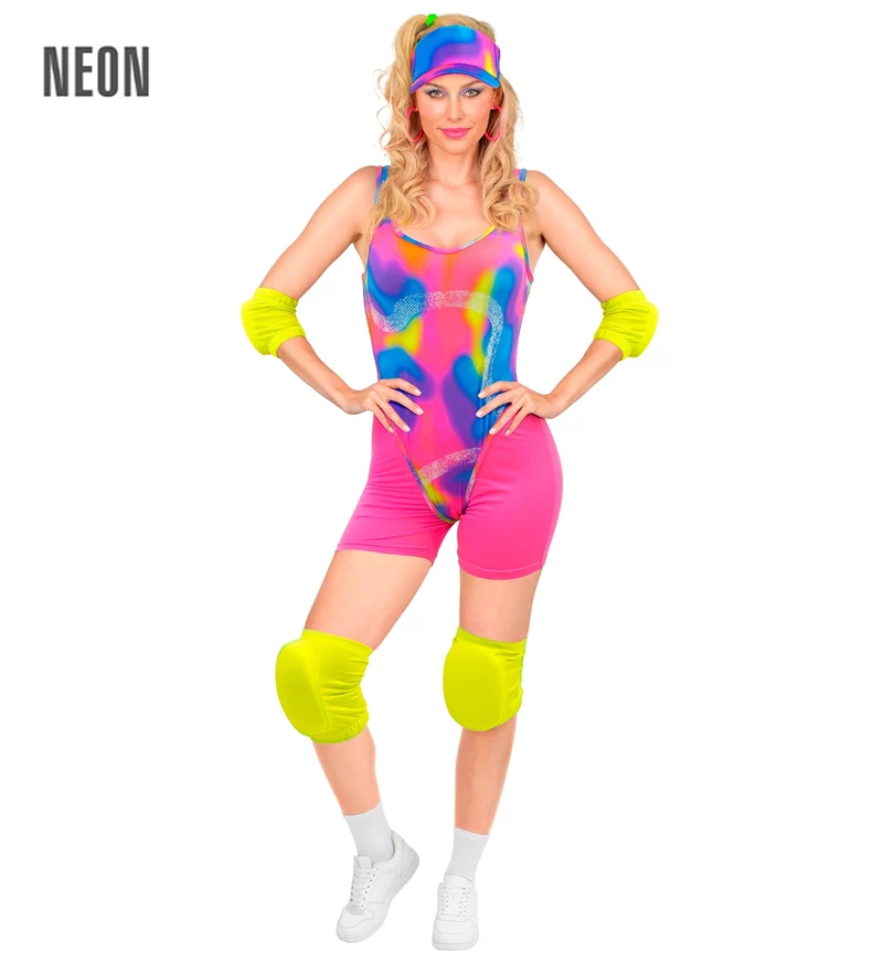 Jaren 80 rollerblader kostuum neon dames 5-delig