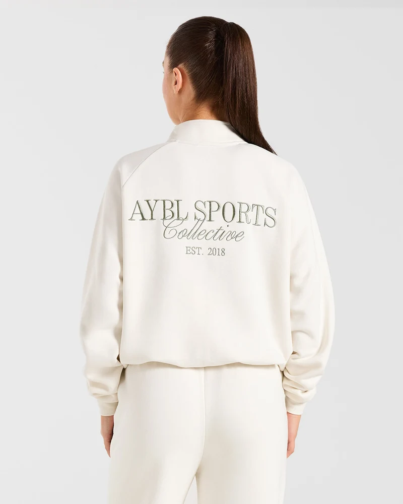Sports Collective Oversized 1/4 Zip Pullover - Off Wit/Groen