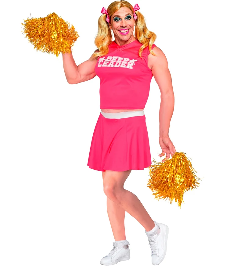 Bier leider cheerleader kostuum heren roze