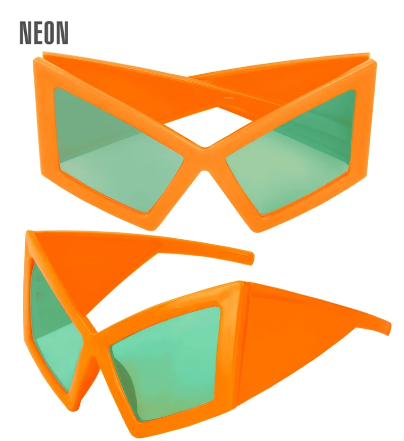 Bril oversized neon oranje met groene glazen dames en heren