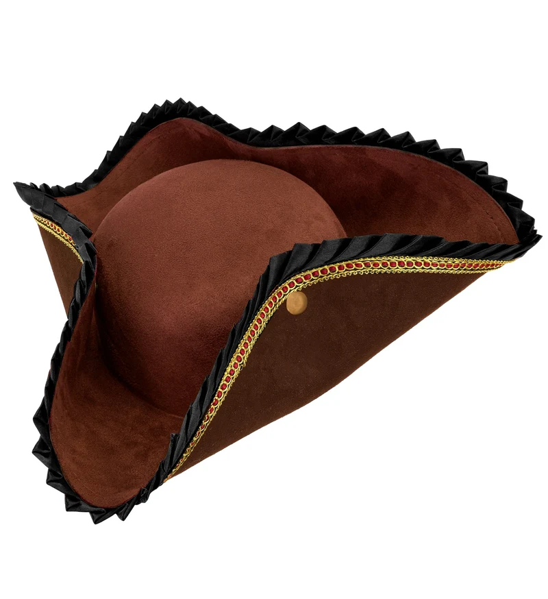 Driekantige piratenhoed deluxe bruin met satijnen rand dames