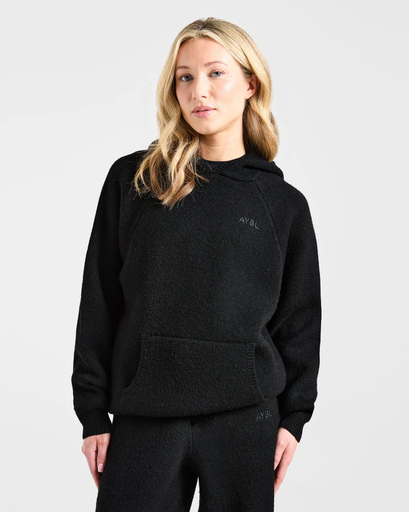 Soft Oversized Knitted Hoodie - Zwart