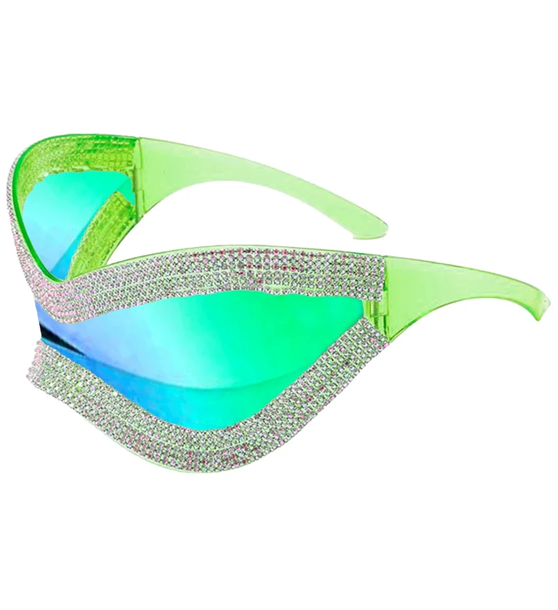 Bril oversized met strass en groen glas