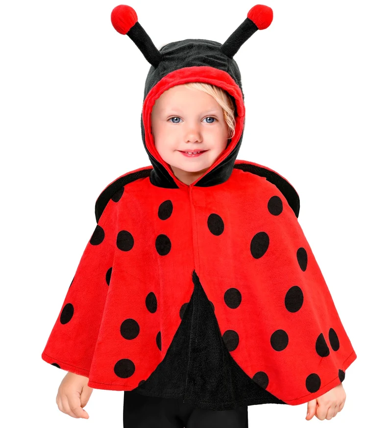 Pluche poncho met muts lieveheersbeestje