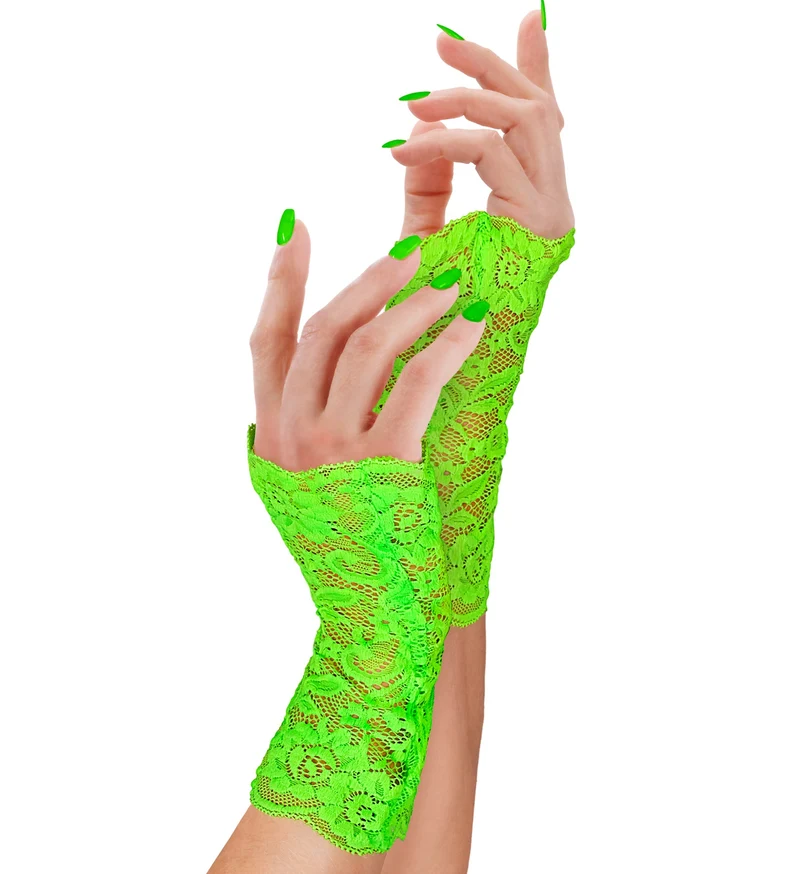 Handschoenen neon groen kant