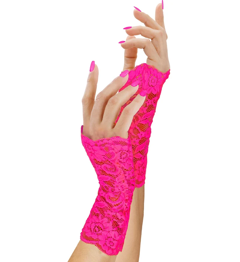 Handschoenen neon roze kant