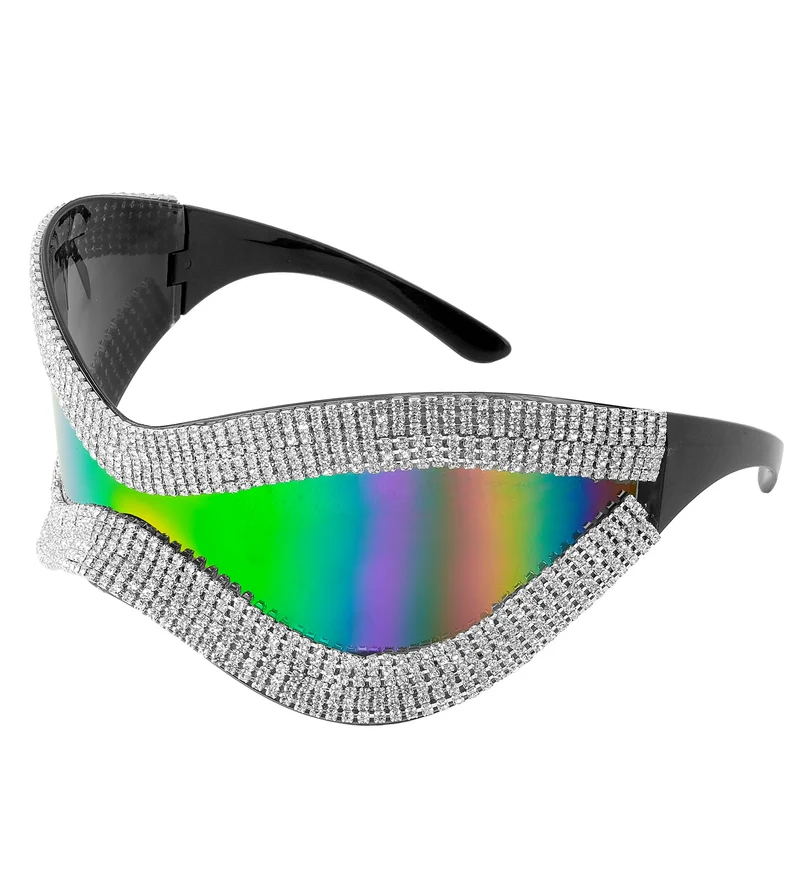 Bril oversized met strass en paars glas