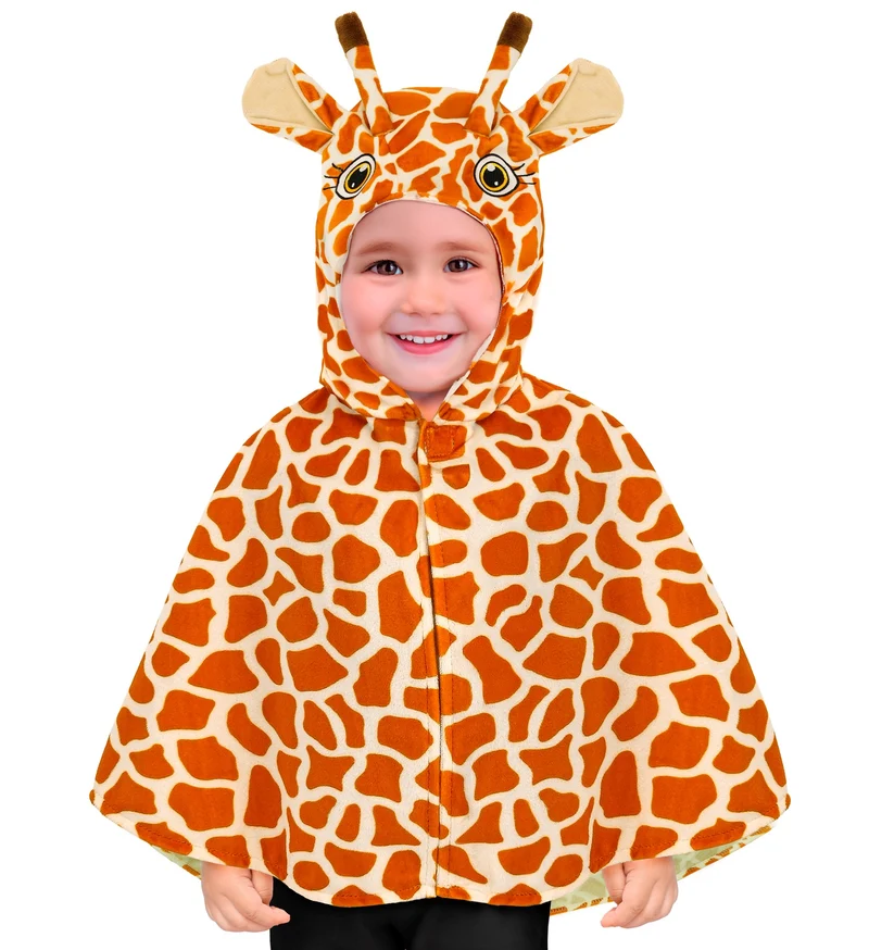Pluche poncho met muts giraf