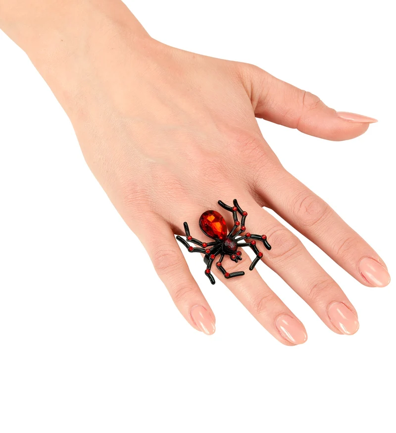 Ring spin met rode edelstenen en strass