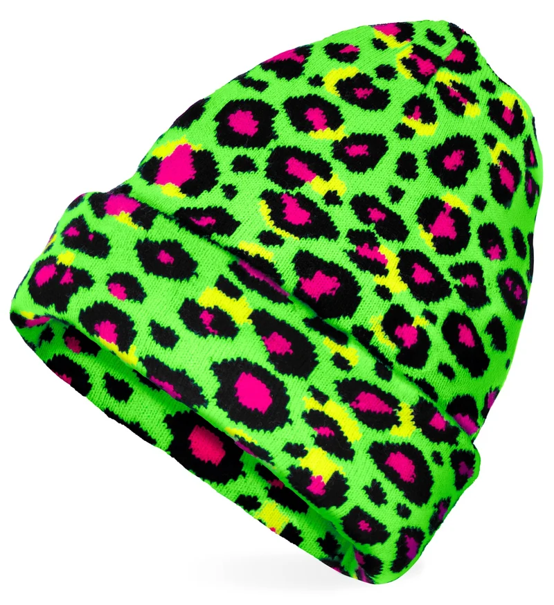 Beanie luipaard neon groen