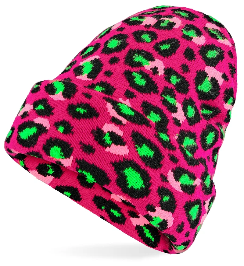 Beanie luipaard neon roze