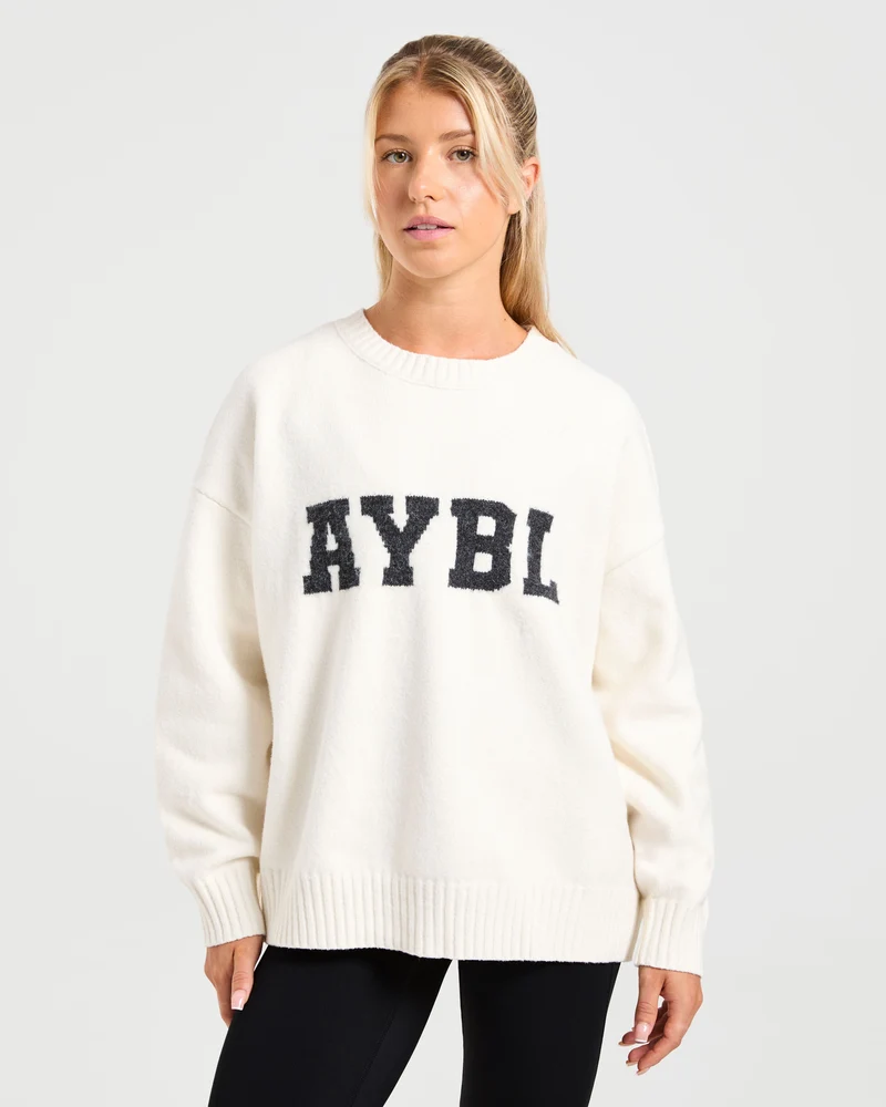 Varsity Oversized Knitted Sweater - Off Wit