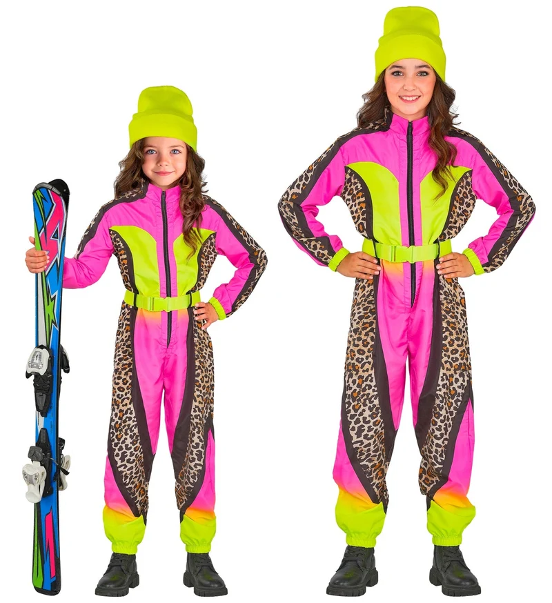 Fout ski pak snowboarder luipaard roze/geel kind