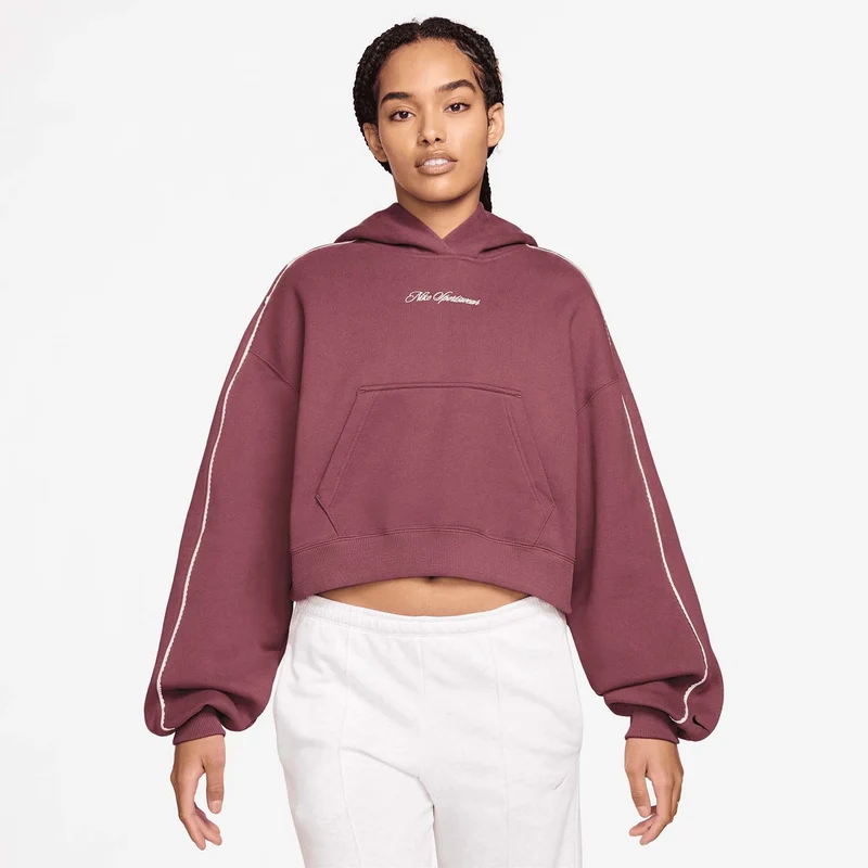 Studio Fleece Oversized Scallop-Trim Hoodie