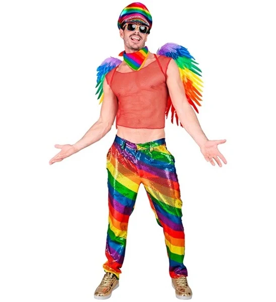 Paillettenbroek regenboog kostuum Daan