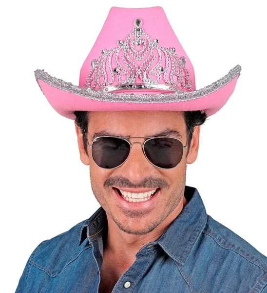 Cowboyhoed partygirl met tiara roze haarband Siem