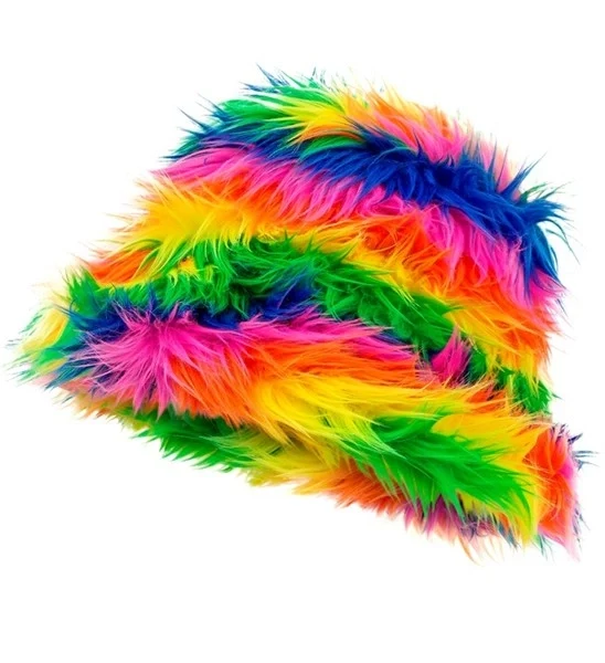 Bucket hat pluche regenboog Julia