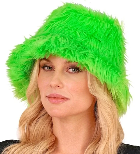 Bucket hat pluche neon groen Stijn