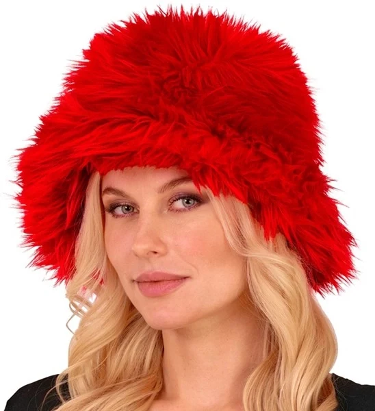 Bucket hat pluche rood Mats