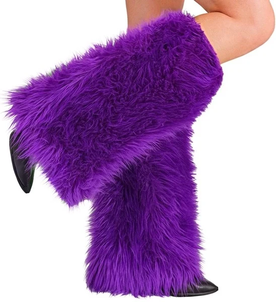 Beenwarmers pluche paars Roos
