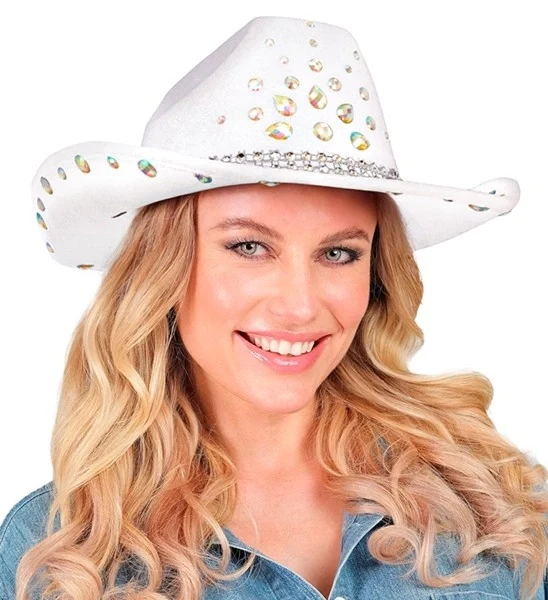 Cowboyhoed wit met diamanten Nora