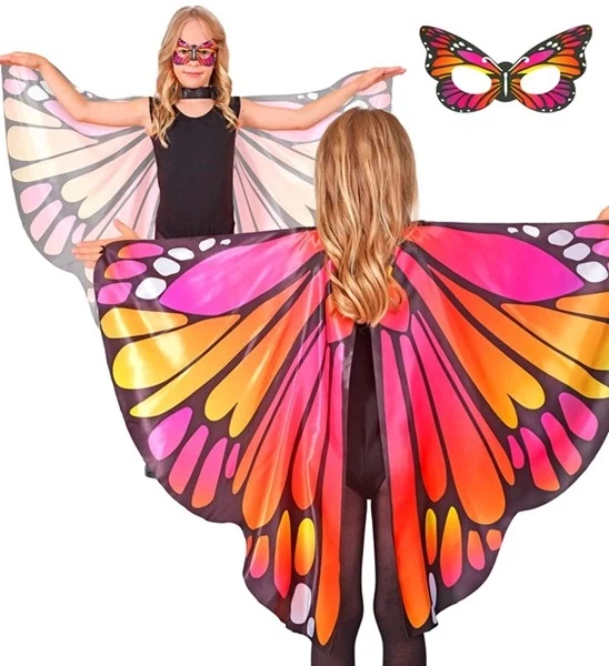 Roze/oker vlindervleugels en oogmasker kind