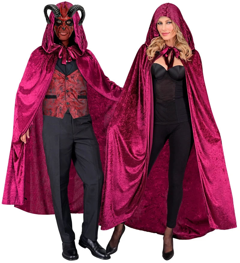 Bordeaux fluwelen cape met kap 140cm Ilse