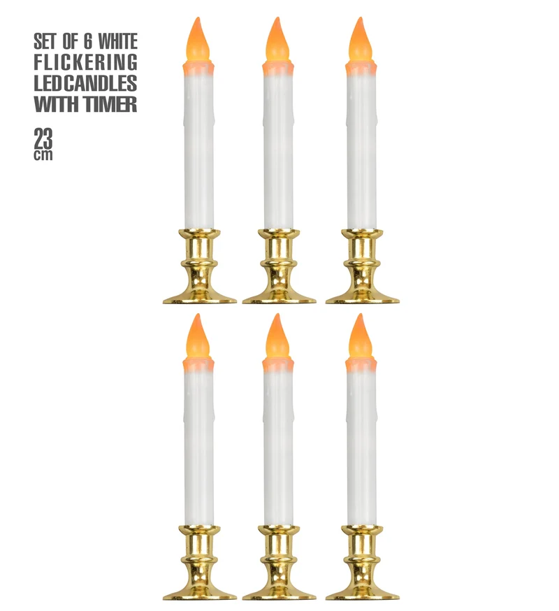 Set van 6 witte kaarsen met flikkerend licht en timer 23cm Noah