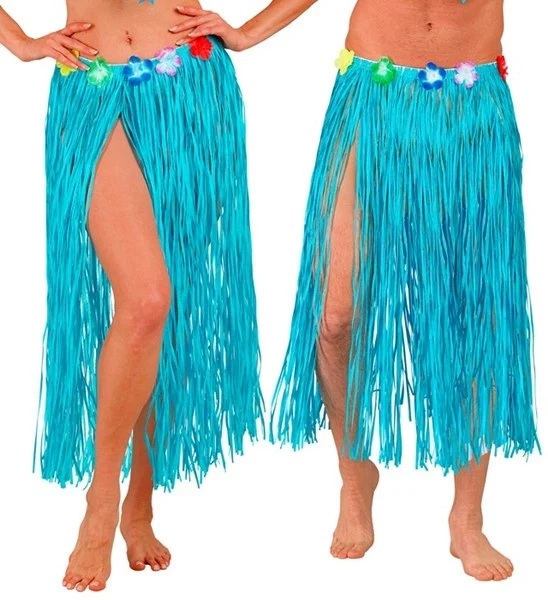 Hawaiirokje lichtblauw met bloemenriem 80cm Pim
