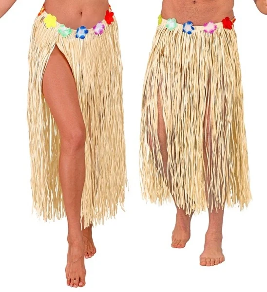 Hawaiirokje naturel met bloemenriem 80cm Ruben