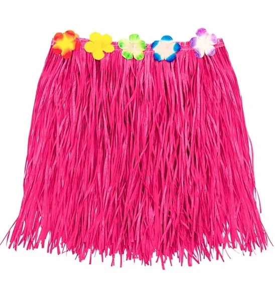 Hawaiirokje roze met bloemenriem 40cm Sophie