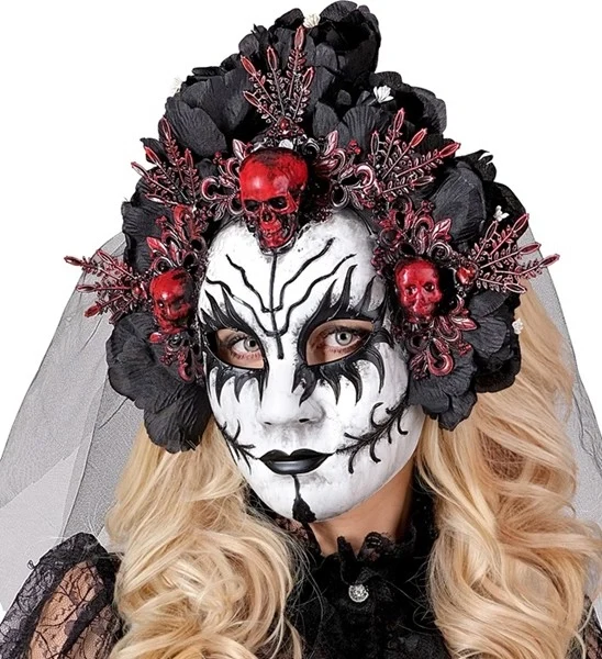 Masker met zwarte rozen en sluier dode koningin Luuk