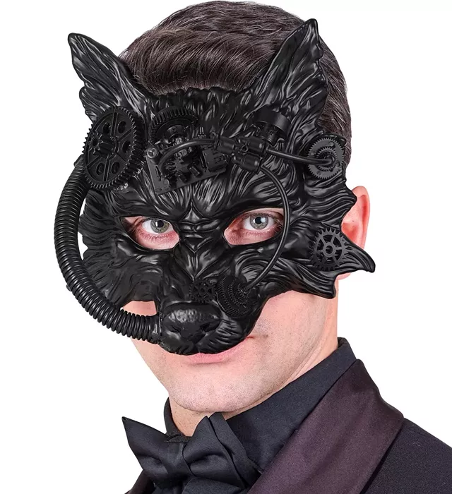 Masker steampunk wolf zwart Nora