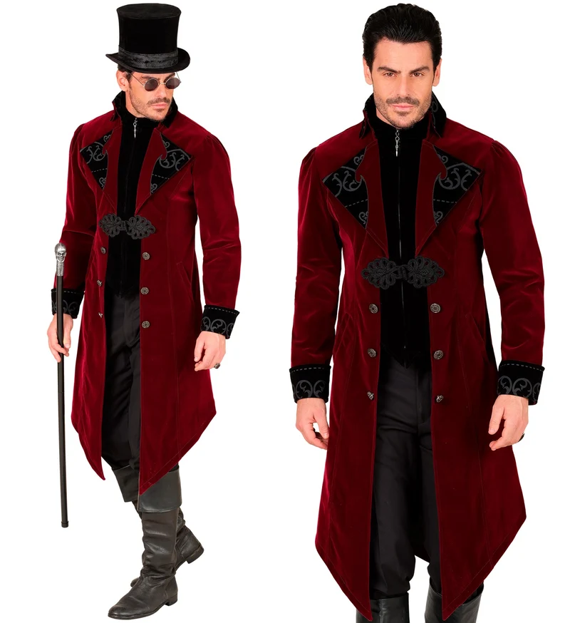 Bordeaux fluwelen gothic jas heren kostuum Timo