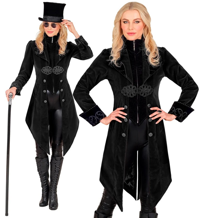 Zwart fluwelen gothic jas dame Vera