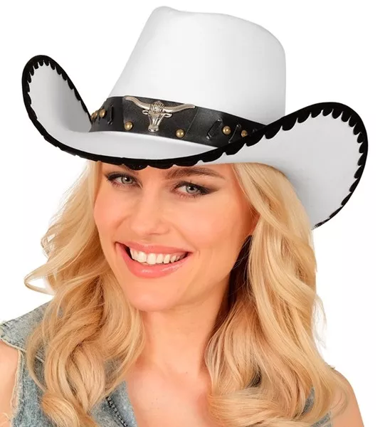 Cowboyhoed met stier, wit vilt kostuum Liv